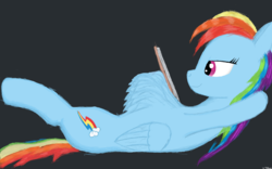 Size: 1280x800 | Tagged: safe, artist:jetronic, rainbow dash, pegasus, pony, g4, book, chest fluff, dark background, female, impossibly large chest fluff, lying down, on back, reading, simple background, solo