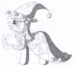 Size: 1500x1368 | Tagged: safe, artist:aafh, twilight sparkle, pony, unicorn, g4, female, monochrome, solo, star swirl the bearded costume, traditional art