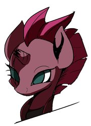 Size: 766x1065 | Tagged: safe, artist:ccc, tempest shadow, pony, unicorn, g4, my little pony: the movie, broken horn, bust, cute, female, horn, mare, portrait, simple background, smiling, solo, white background