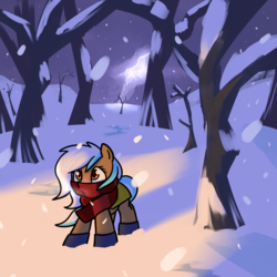 Size: 2000x2000 | Tagged: safe, artist:neuro, oc, oc only, oc:frosty hooves, clothes, forest, guard, high res, scarf, snow, solo, tree, winter