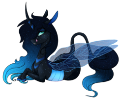 Size: 1940x1581 | Tagged: safe, artist:saphi-boo, oc, oc only, leonine tail, magical lesbian spawn, offspring, parent:princess luna, parent:queen chrysalis, parents:chrysaluna, simple background, solo, tongue out, transparent background