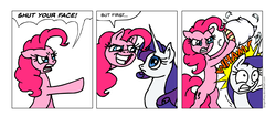 Size: 1005x426 | Tagged: safe, artist:gingerfoxy, pinkie pie, rarity, earth pony, pony, unicorn, pony comic generator, g4, comic, feather, pillow, pillow fight