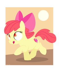 Size: 1800x2160 | Tagged: safe, artist:dtcx97, apple bloom, earth pony, pony, adorabloom, bow, cute, cutie mark, female, filly, foal, hair bow, hooves, lineless, open mouth, red hair, red tail, running, simple background, solo, sun, tail