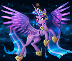 Size: 1650x1400 | Tagged: safe, artist:leffenkitty, twilight sparkle, alicorn, pony, g4, big crown thingy, crown, female, jewelry, mare, older, older twilight, regalia, smiling, solo, spread wings, twilight sparkle (alicorn), ultimate twilight, wings