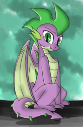 Size: 800x1214 | Tagged: safe, artist:emositecc, spike, dragon, g4, cute, male, older, older spike, sitting, smiling, solo, spikabetes, winged spike, wings