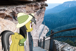 Size: 978x657 | Tagged: safe, artist:didgereethebrony, daring do, g4, australia, blue mountains, cliff, irl, photo, ponies in real life, solo, valley, wentworth falls