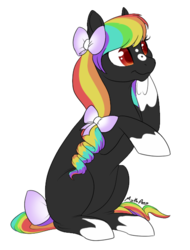 Size: 450x592 | Tagged: safe, artist:mythpony, oc, oc only, oc:sweet melody, earth pony, pony, bow, female, hair bow, mare, simple background, sitting, solo, tail bow, white background