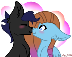 Size: 700x551 | Tagged: safe, artist:lilygarent, oc, oc only, pegasus, pony, blushing, boop, female, male, mare, noseboop, stallion