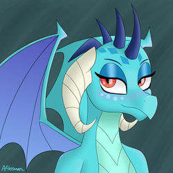 Size: 1500x1500 | Tagged: dead source, safe, artist:afterman, princess ember, dragon, g4, bedroom eyes, blushing, bust, eyeshadow, female, looking at you, makeup, solo