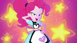 Size: 1280x720 | Tagged: safe, screencap, pinkie pie, coinky-dink world, equestria girls, g4, my little pony equestria girls: summertime shorts, female, looking at you, open mouth, seductive eyes, seductive look, seductive pose, server pinkie pie, solo