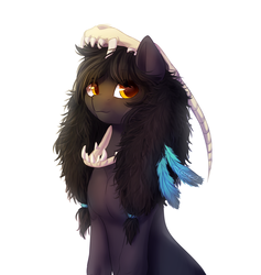 Size: 1800x1900 | Tagged: safe, artist:peachmayflower, oc, oc only, earth pony, pony, feather, looking at you, skull, solo