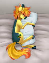 Size: 3882x5000 | Tagged: safe, artist:magicarin, oc, oc only, oc:yaktan, pillow, simple background, sleeping