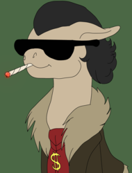 Size: 1556x2048 | Tagged: safe, artist:brainiac, derpibooru exclusive, filthy rich, g4, clothes, drugs, floppy ears, male, solo, stallion, sunglasses