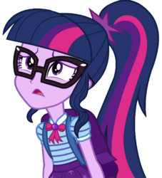 Size: 1862x2048 | Tagged: safe, artist:thebarsection, sci-twi, twilight sparkle, equestria girls, g4, my little pony equestria girls: better together, star crossed, backpack, clothes, female, geode of telekinesis, glasses, ponytail, simple background, solo, transparent background