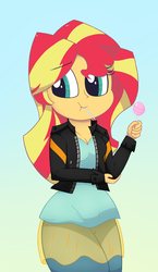 Size: 1440x2488 | Tagged: safe, artist:dragonpone, derpibooru exclusive, sunset shimmer, equestria girls, g4, candy, cute, eating, female, food, gradient background, lollipop, puffy cheeks, shimmerbetes, solo