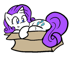 Size: 475x376 | Tagged: artist needed, source needed, safe, artist:zutcha, rarity, pony, unicorn, g4, :t, box, cute, female, mare, pony in a box, raribetes, simple background, solo, transparent background