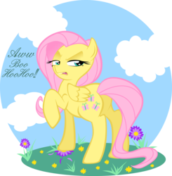 Size: 4794x4883 | Tagged: safe, artist:heart-of-stitches, fluttershy, pegasus, pony, g4, absurd resolution, butt, dialogue, female, flower, flutterbitch, flutterbutt, flutterrai, folded wings, lidded eyes, looking at you, looking back, looking back at you, mare, open mouth, plot, raised hoof, simple background, solo, transparent background, turned head