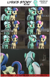 Size: 3928x6000 | Tagged: safe, artist:goatcanon, bacon braids, bon bon, lyra heartstrings, party favor, sweetie drops, comic:lyra's story, g4, the cutie map, 3d, comic, dialogue, equal cutie mark, our town, starlight's village, this will end in tears and/or death