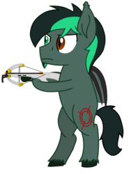 Size: 1200x1600 | Tagged: safe, artist:toyminator900, oc, oc only, oc:target strike, bat pony, bat pony oc, commission, crossbow, heterochromia, race swap, simple background, slit pupils, solo, transparent background, unshorn fetlocks, weapon