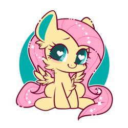 Size: 800x800 | Tagged: safe, artist:snow angel, fluttershy, pony, g4, chest fluff, chibi, colored pupils, cute, female, heart eyes, looking at you, shyabetes, sitting, smiling, solo, spread wings, weapons-grade cute, wingding eyes, wings