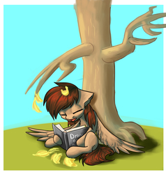 Size: 2934x3078 | Tagged: safe, artist:kameomia, oc, oc only, oc:atlas66, pegasus, pony, book, high res, solo, tree