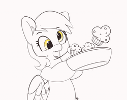 Size: 1280x1007 | Tagged: safe, artist:pabbley, derpy hooves, pony, g4, 30 minute art challenge, cute, derpabetes, female, food, muffin, partial color, solo