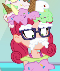 Size: 329x392 | Tagged: safe, screencap, alizarin bubblegum, coinky-dink world, equestria girls, g4, my little pony equestria girls: summertime shorts, cropped, dropped ice cream, female, food, ice cream, solo