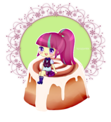 Size: 520x573 | Tagged: safe, artist:electricshine, sour sweet, human, equestria girls, g4, cinnamon bun, cute, female, food, looking at you, simple background, smiling, solo, sourbetes, transparent background