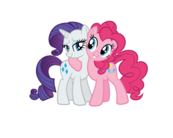 Size: 734x586 | Tagged: safe, pinkie pie, rarity, g4, official, duo, hug, looking at each other