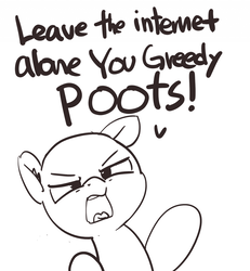 Size: 1280x1384 | Tagged: safe, artist:pabbley, pony, 30 minute art challenge, angry, bald, dialogue, ear fluff, monochrome, net neutrality, open mouth