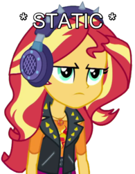 Size: 511x655 | Tagged: safe, artist:thebarsection, edit, sunset shimmer, equestria girls, g4, my little pony equestria girls: better together, headphones, image macro, meme, noise