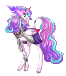 Size: 3542x4081 | Tagged: safe, artist:dotsoflight, princess flurry heart, alicorn, pony, g4, alicorn amulet, crown, curved horn, dark magic, evil, evil flurry heart, fangs, female, forked tongue, horn, jewelry, leonine tail, magic, older, raised hoof, regalia, simple background, solo, sombra eyes, tongue out, transparent background