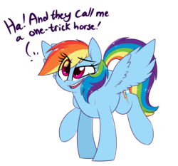 Size: 1500x1400 | Tagged: safe, artist:notenoughapples, rainbow dash, pony, g4, dialogue, female, mare, open mouth, simple background, smiling, solo, spread wings, transparent background, wings