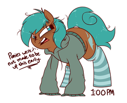 Size: 1600x1300 | Tagged: safe, artist:notenoughapples, oc, oc only, oc:apples, pony, clothes, dialogue, hoodie, messy mane, open mouth, rule 63, simple background, socks, solo, striped socks, tired, unamused, white background