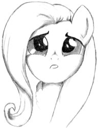 Size: 1224x1595 | Tagged: safe, artist:baran, fluttershy, pegasus, pony, g4, bust, female, looking up, monochrome, portrait, pouting, shading, solo, traditional art