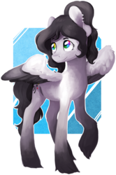 Size: 2170x3273 | Tagged: safe, artist:baldmoose, oc, oc only, pegasus, pony, art trade, ear piercing, female, high res, mare, piercing, ponytail, raised hoof, simple background, smiling, solo, transparent background
