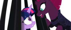 Size: 10500x4462 | Tagged: safe, artist:ejlightning007arts, tempest shadow, twilight sparkle, alicorn, pony, g4, my little pony: the movie, absurd resolution, broken horn, cage, horn, looking up, simple background, transparent background, twilight sparkle (alicorn), vector