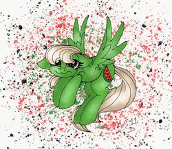 Size: 1024x888 | Tagged: safe, artist:melonseed11, oc, oc only, oc:melon seed, pegasus, pony, abstract background, female, floppy ears, mare, solo