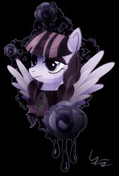 Size: 600x888 | Tagged: safe, artist:ii-art, inky rose, pegasus, pony, g4, honest apple, black background, clothes, eyeshadow, female, lidded eyes, makeup, mare, simple background, solo, watermark