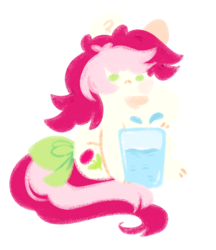 Size: 638x739 | Tagged: safe, artist:kotoink, roseluck, pony, g4, bow, chibi, female, glass, simple background, solo, tail bow, transparent background