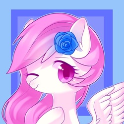 Size: 1100x1100 | Tagged: safe, artist:leafywind, oc, oc only, oc:leafy, pegasus, pony, abstract background, bust, female, mare, one eye closed, portrait, solo