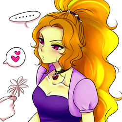 Size: 1000x1000 | Tagged: safe, artist:raika0306, adagio dazzle, equestria girls, g4, ..., adoragio, blushing, breasts, bust, cleavage, clothes, confused, cute, female, flower, gem, heart, long hair, offscreen character, pictogram, siren gem, slit pupils, solo, sweat, sweatdrop