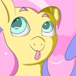 Size: 2000x2000 | Tagged: safe, artist:panustar, fluttershy, g4, bust, colored pupils, female, high res, mare, mlem, silly, simple background, solo, tongue out