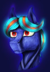 Size: 736x1048 | Tagged: artist needed, safe, oc, oc only, oc:hellfire, blue background, blue fur, fur, implied pegasus, red eyes, russia, simple background
