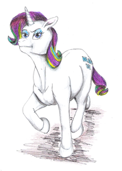 Size: 1288x1811 | Tagged: safe, artist:edhelistar, rarity, fanfic:continuity saga, g4, it isn't the mane thing about you, alternate hairstyle, fanfic, fanfic art, simple background, traditional art