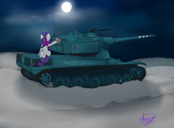 Size: 3000x2200 | Tagged: safe, artist:starlightglummer, applejack, rarity, g4, amx 50, clothes, female, flag of equestria, full moon, high res, moon, night, picture, scarf, snow, solo, tank (vehicle)