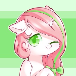 Size: 1500x1500 | Tagged: safe, artist:leafywind, oc, oc only, pony, unicorn, abstract background, bust, female, mare, one eye closed, solo, wink