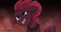 Size: 1500x800 | Tagged: safe, artist:mrvhenanra, tempest shadow, pony, unicorn, g4, my little pony: the movie, armor, broken horn, bust, eye scar, female, floppy ears, horn, mare, open mouth, open up your eyes, scar, solo