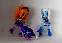 Size: 525x365 | Tagged: safe, artist:whatthehell!?, edit, adagio dazzle, night watch, sci-twi, sunset shimmer, trixie, twilight sparkle, vigilance, equestria girls, g4, abuse, animated, boots, bully, bully hunter, bullying, clothes, coat, doll, equestria girls minis, glasses, irl, jewelry, justice, kicking, pencil, photo, protecting, scitwibuse, shoes, stop motion, sunset sushi, toy, twilybuse