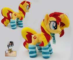 Size: 3020x2500 | Tagged: safe, artist:epicrainbowcrafts, sunset shimmer, pony, unicorn, g4, clothes, high res, irl, necktie, photo, plushie, socks, solo, striped socks